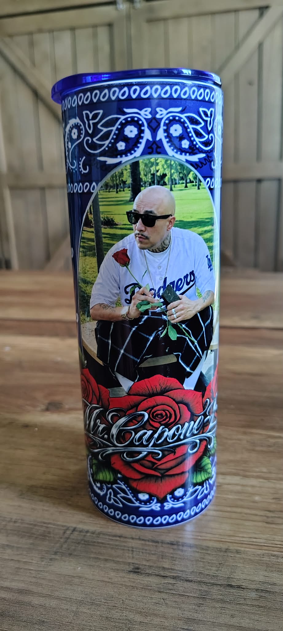 20 oz Stainless Steel Blue Bandana tumbler
